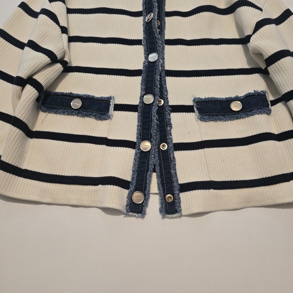 Sandro Stripey Cardigan With Denim Details - Picture 4 of 15